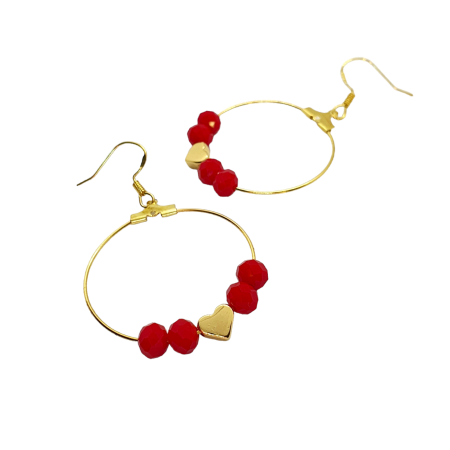 earrings round beads and gold heart2